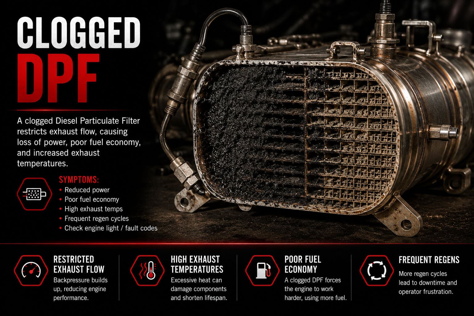 Clogged DPF filter diagnostic icon — substrate with soot accumulation