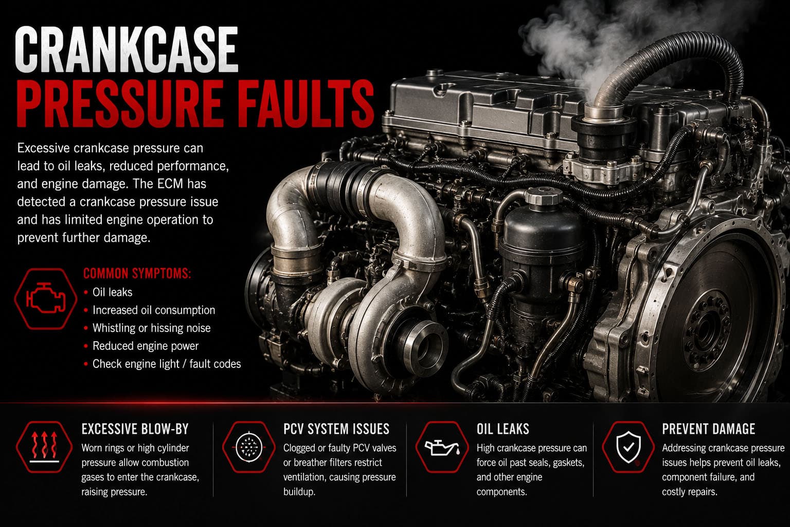 Crankcase pressure faults diagnostic icon — pressure gauge in the red zone