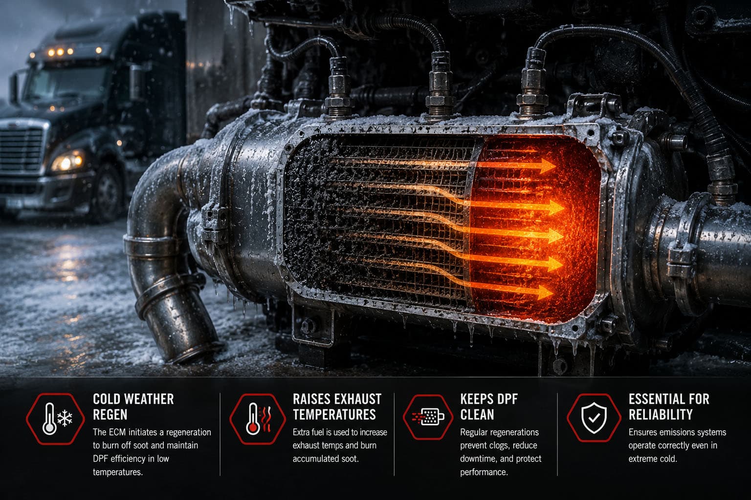DPF regen problems diagnostic icon — filter substrate with active regeneration heat